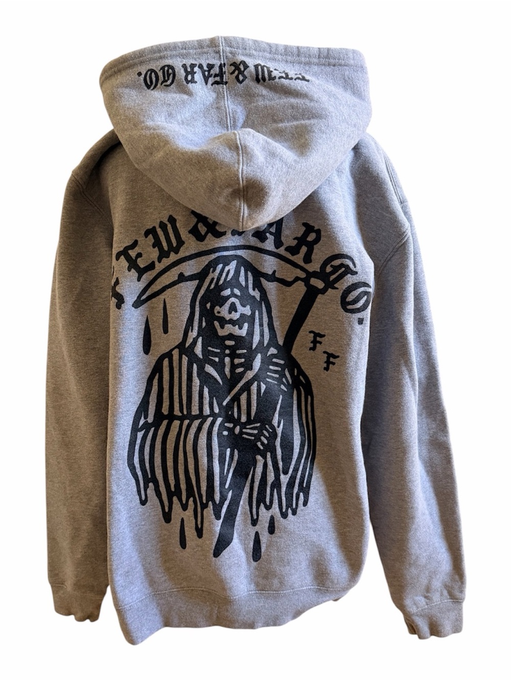 OG Few and Far Collective Traditional Tattoo Grim Reaper Gray Hoodie Size L